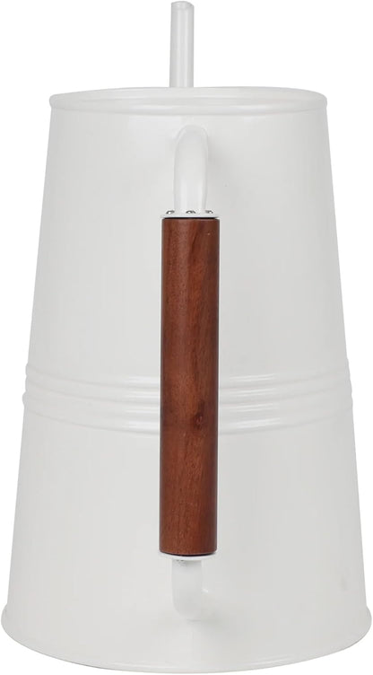 Metal Watering Can with Long Spout & Wooden Grip Handle,1 Gallon,White