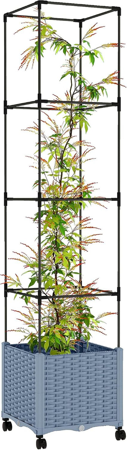 Raised Garden Bed with Trellis, 71.7" Tomato Planter Cage, Gray