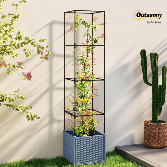 Raised Garden Bed with Trellis, 71.7" Tomato Planter Cage, Gray
