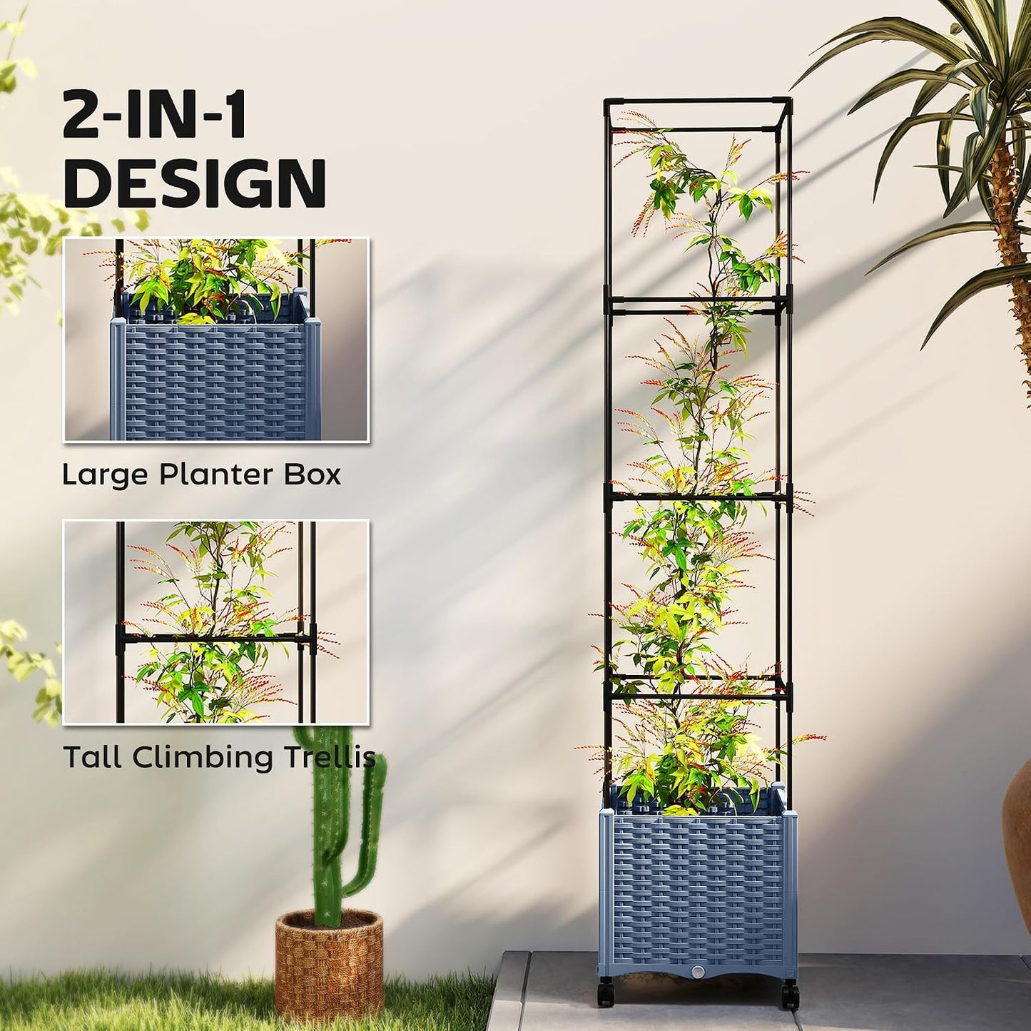 Raised Garden Bed with Trellis, 71.7" Tomato Planter Cage, Gray