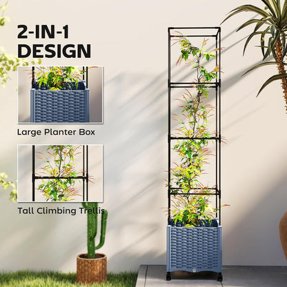 Raised Garden Bed with Trellis, 71.7" Tomato Planter Cage, Gray