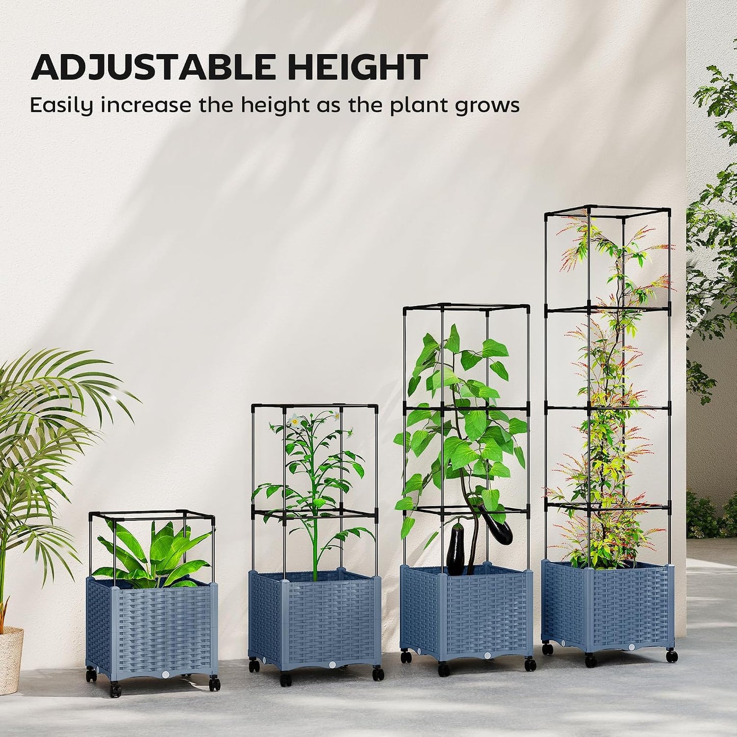 Raised Garden Bed with Trellis, 71.7" Tomato Planter Cage, Gray