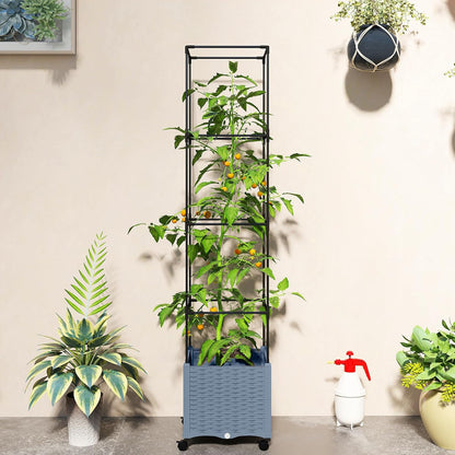 Raised Garden Bed with Trellis, 71.7" Tomato Planter Cage, Gray