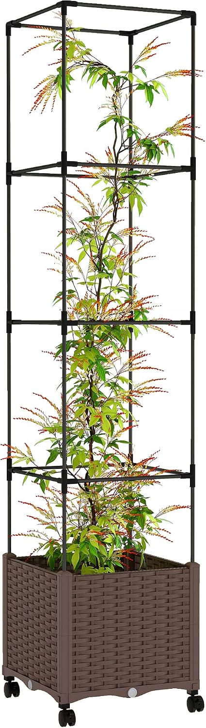 Raised Garden Bed with Trellis, 71.7" Tomato Planter Cage, Gray