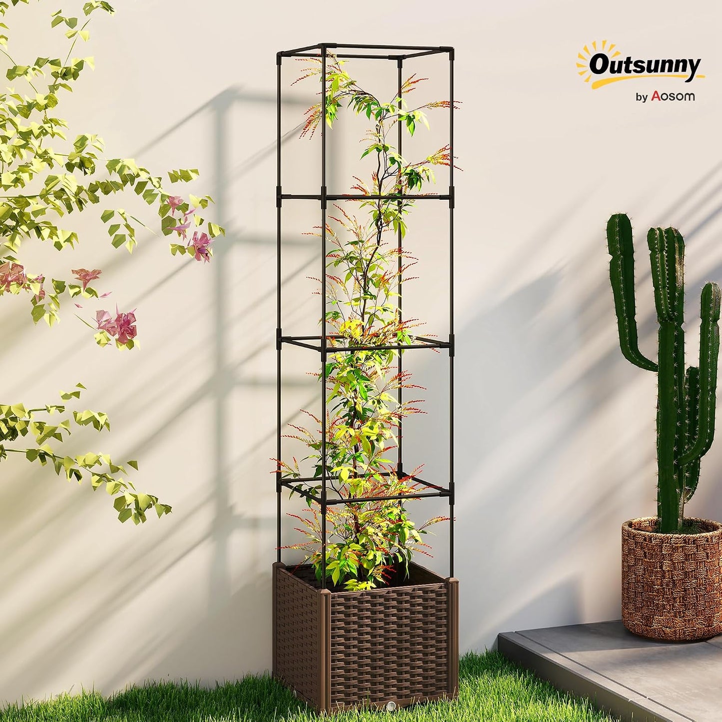 Raised Garden Bed with Trellis, 71.7" Tomato Planter Cage, Gray
