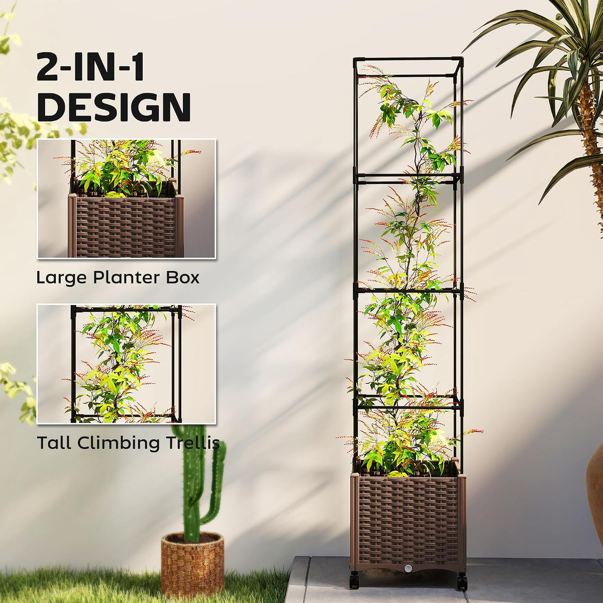 Raised Garden Bed with Trellis, 71.7" Tomato Planter Cage, Gray