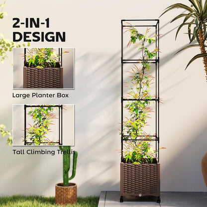 Raised Garden Bed with Trellis, 71.7" Tomato Planter Cage, Gray