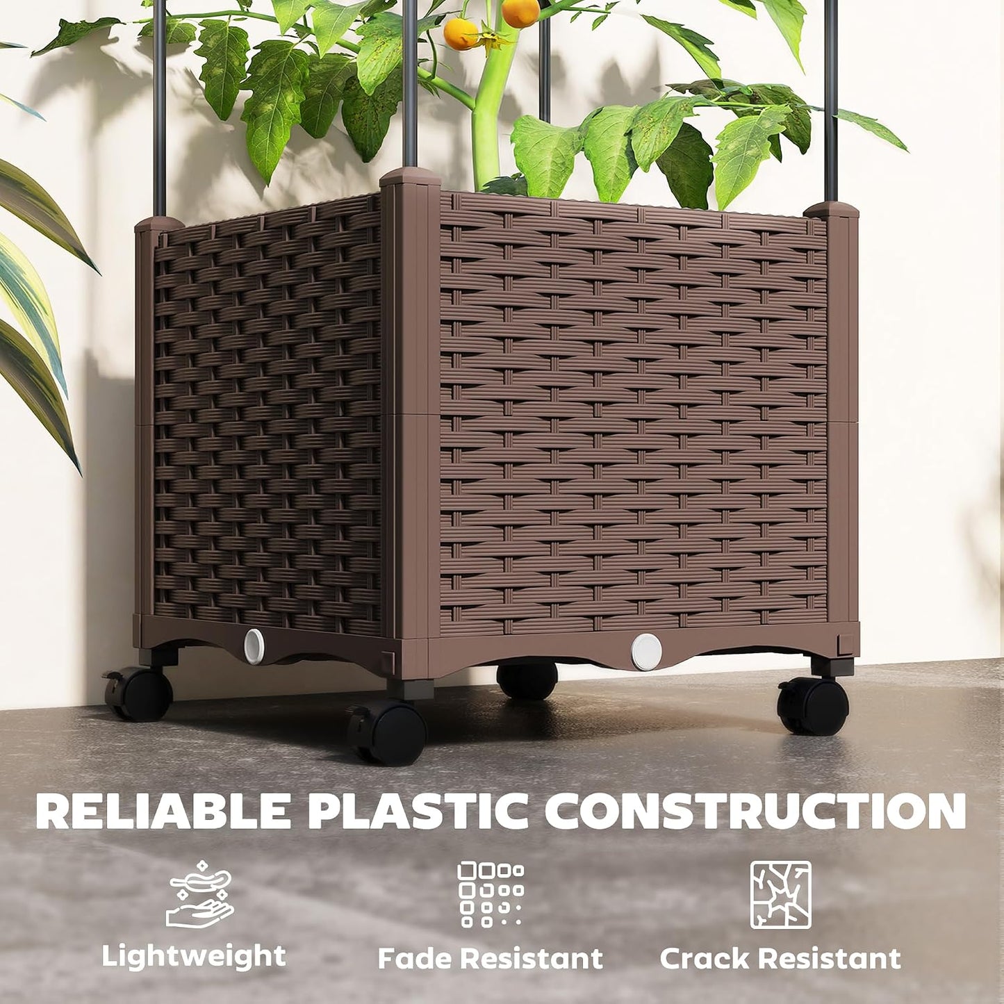Raised Garden Bed with Trellis, 71.7" Tomato Planter Cage, Gray