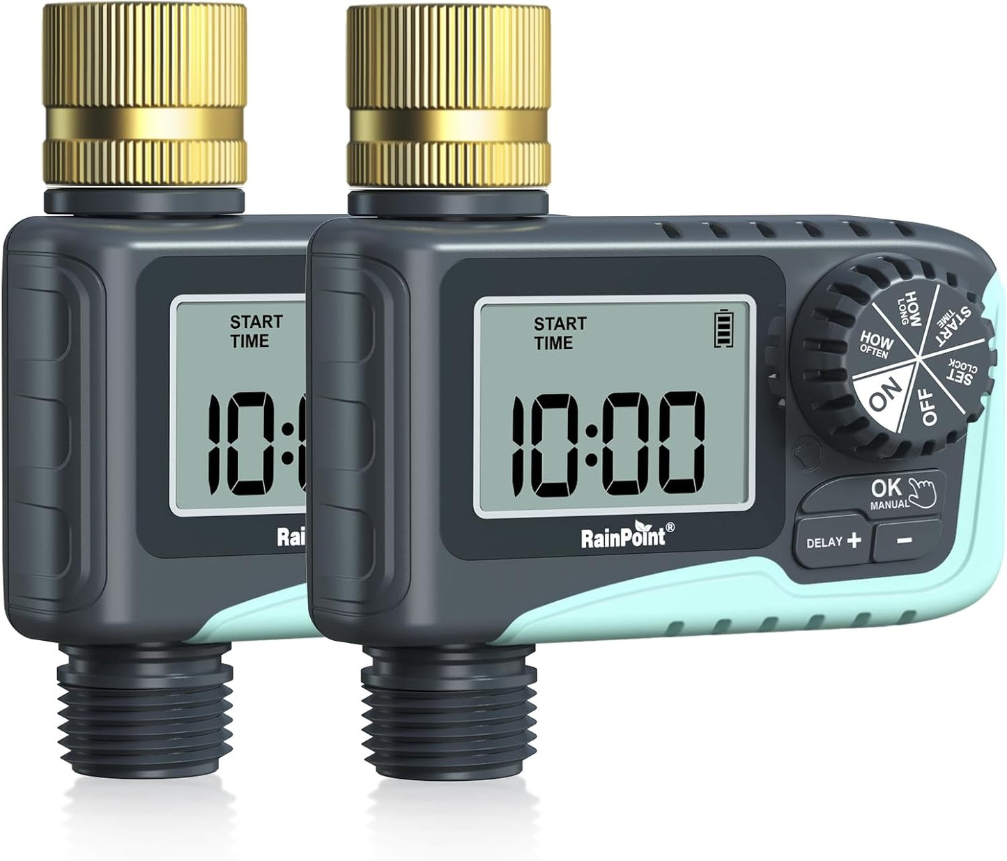 2-Pack Sprinkler Timer with Brass Swivel for Garden Hose, Programmable Hose Timer with Rain Delay/Manual Watering, Digital Irrigation System for Lawns, 1 Outlet