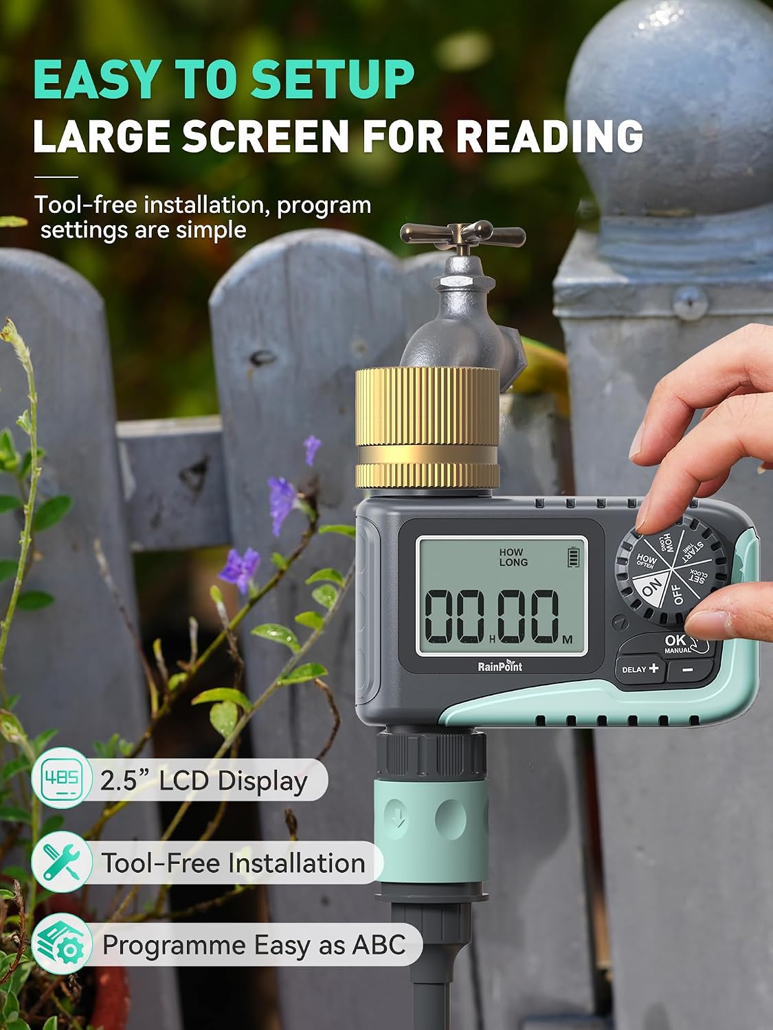 2-Pack Sprinkler Timer with Brass Swivel for Garden Hose, Programmable Hose Timer with Rain Delay/Manual Watering, Digital Irrigation System for Lawns, 1 Outlet