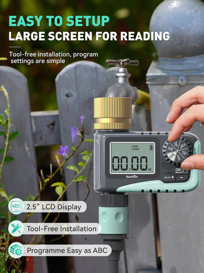 2-Pack Sprinkler Timer with Brass Swivel for Garden Hose, Programmable Hose Timer with Rain Delay/Manual Watering, Digital Irrigation System for Lawns, 1 Outlet