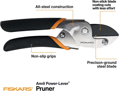 Power-Lever Anvil Pruning Shears, 5/8" Cut Capacity Garden Clippers