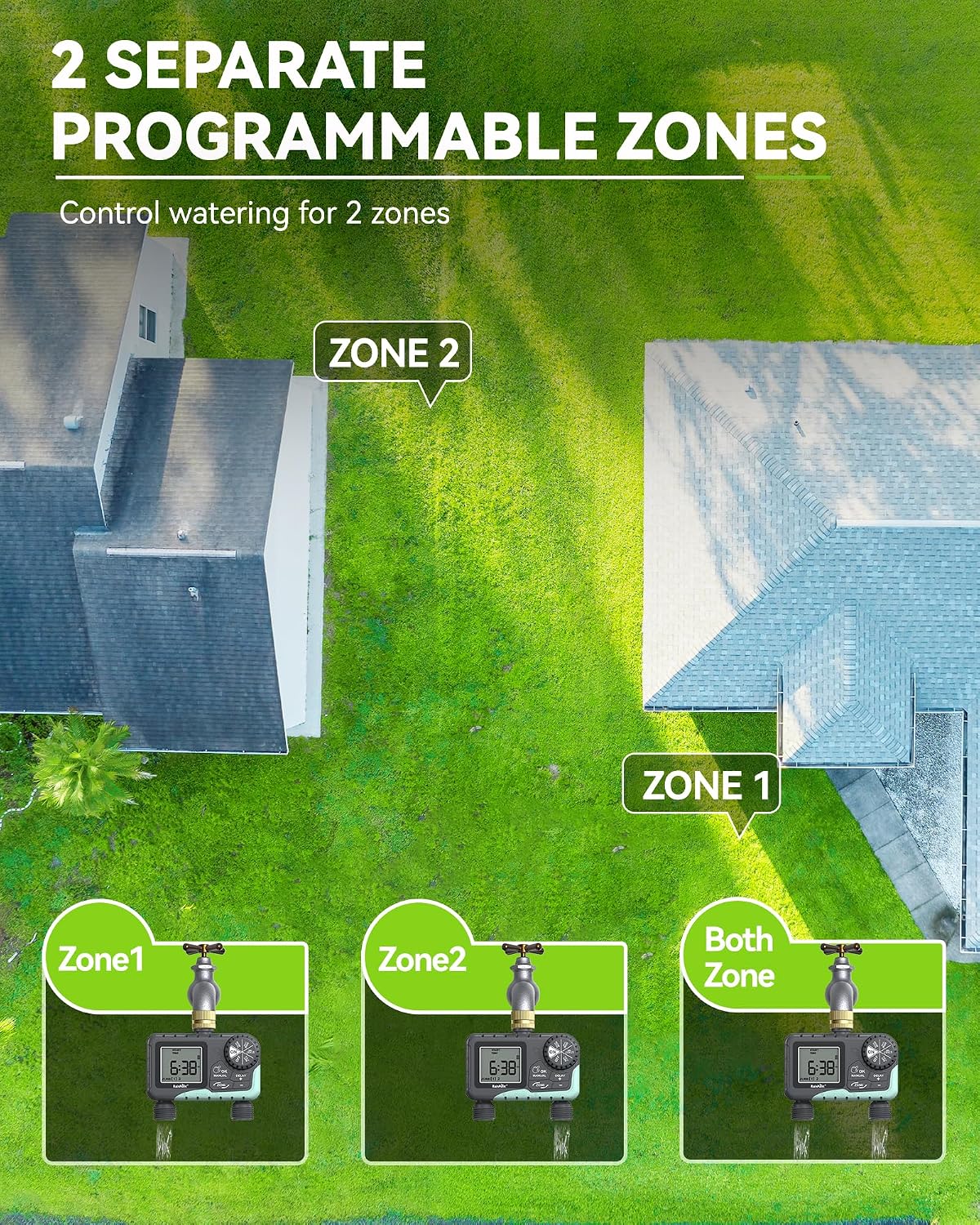Water Timer for Garden Hose - 2 Zone Sprinkler Timer with Rain Delay/Manual Watering/Automatic Irrigation for Yard Lawn