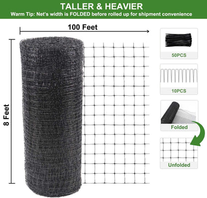 Deer Netting Fence, 8ftx100ft Garden Netting Heavy Duty Bird Netting