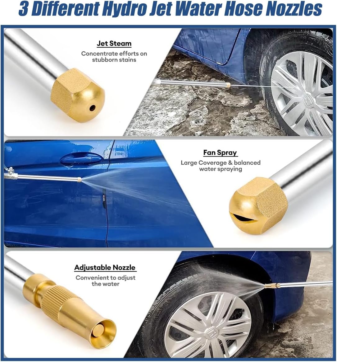 High Pressure Power Washer Wand, Watering Sprayer Cleaning Tool, Hydro Jet Water Hose Nozzle, Wand Lance for Gutter Patio Car Pet Window blue