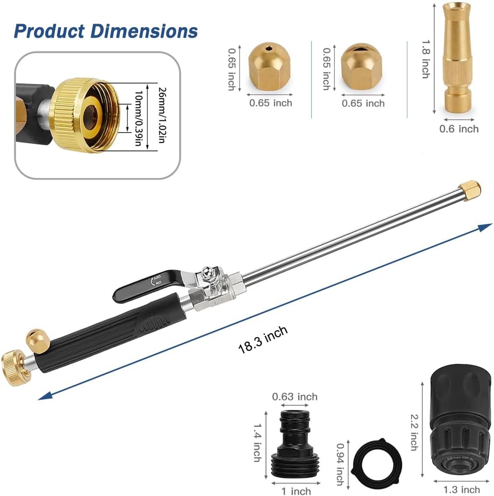High Pressure Power Washer Wand, Watering Sprayer Cleaning Tool, Hydro Jet Water Hose Nozzle, Wand Lance for Gutter Patio Car Pet Window blue