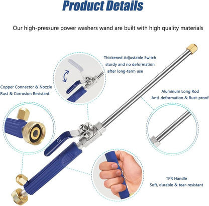 High Pressure Power Washer Wand, Watering Sprayer Cleaning Tool, Hydro Jet Water Hose Nozzle, Wand Lance for Gutter Patio Car Pet Window blue