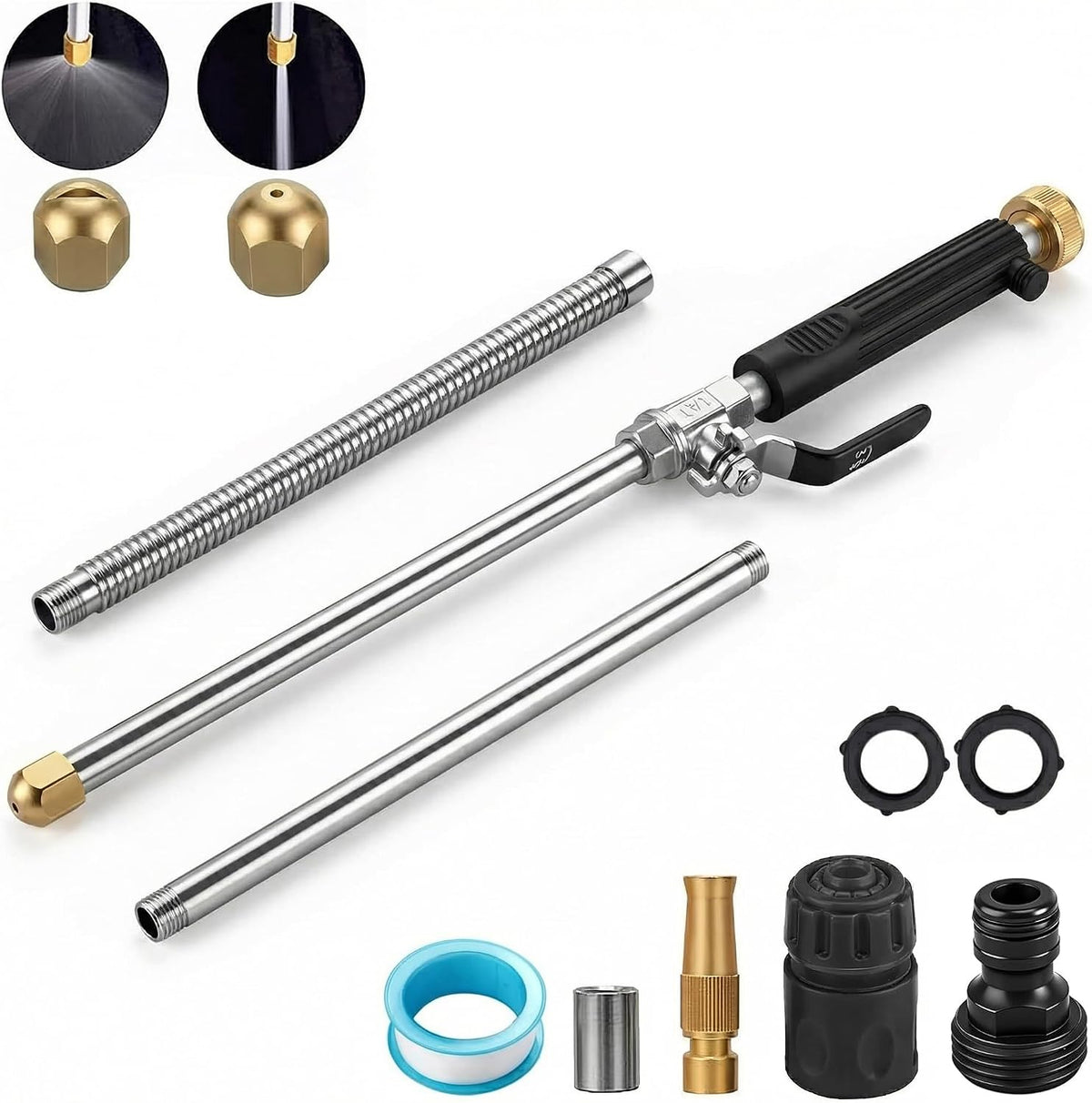 High Pressure Power Washer Wand, Watering Sprayer Cleaning Tool, Hydro Jet Water Hose Nozzle, Wand Lance for Gutter Patio Car Pet Window blue