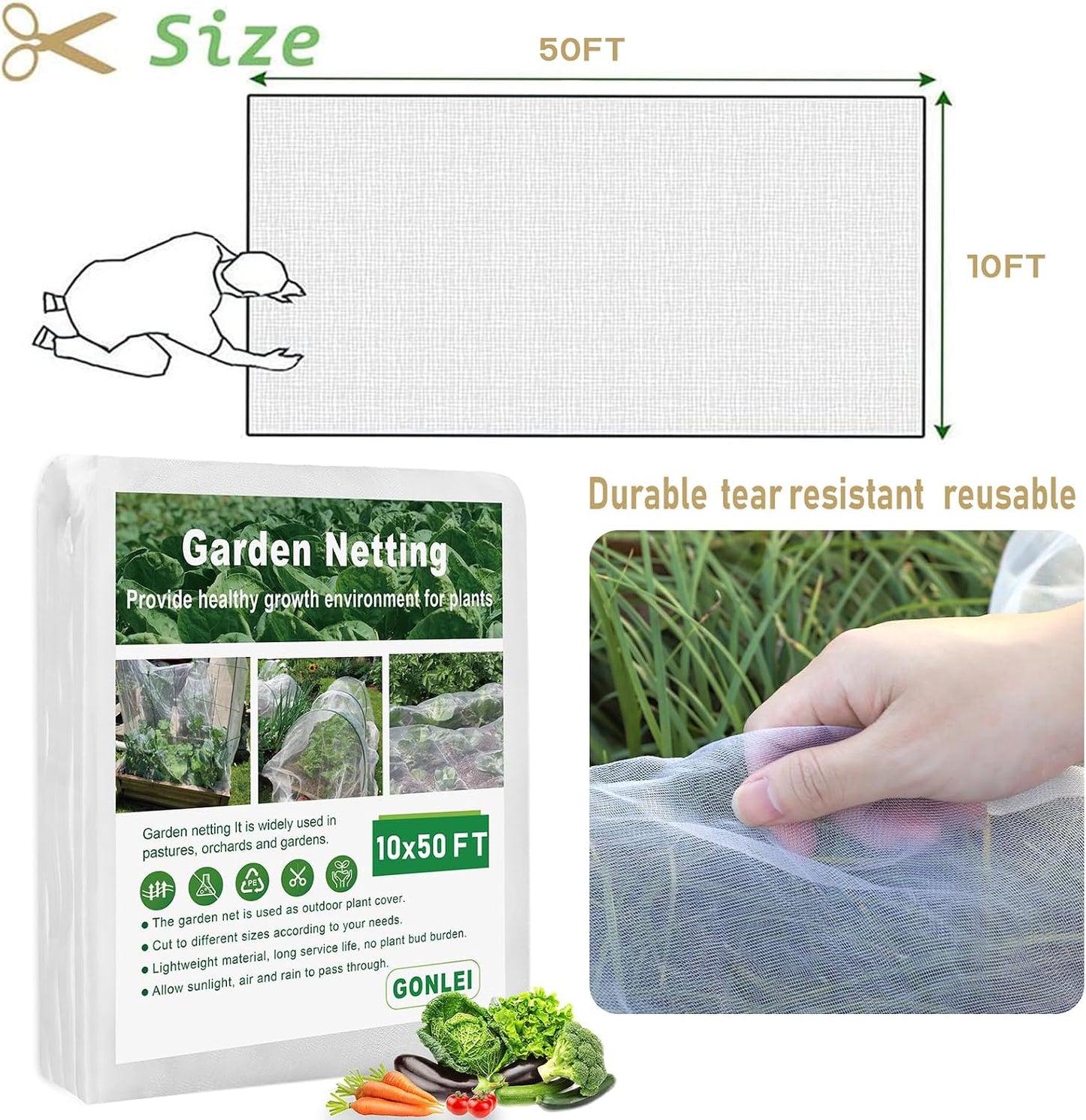 Garden Netting 10 X 50 FT Ultra Fine Netting for Garden Protection,Garden Netting for Raised Beds,Mosquito Net for Blueberry Shrubs Vegetables Fruits Flowers Crops Pest Barrier
