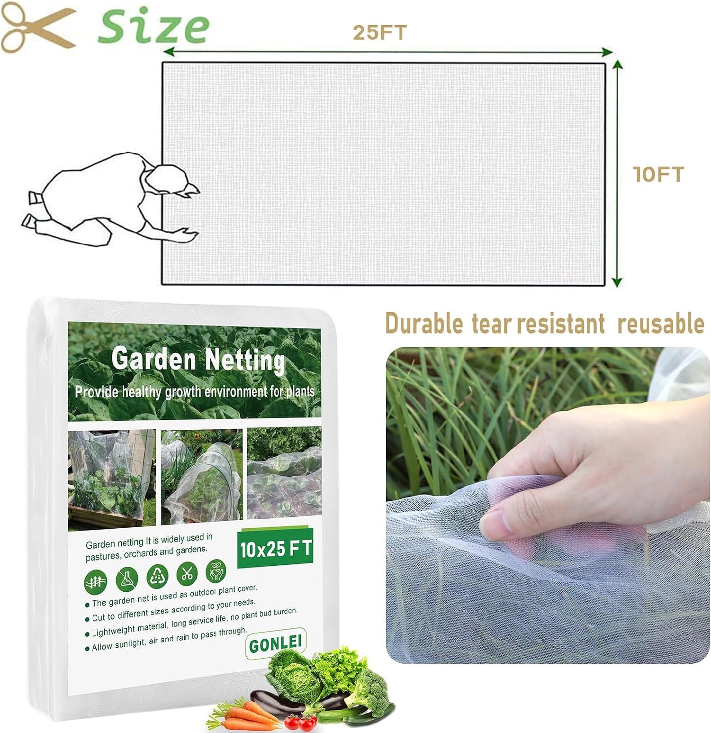 Garden Netting 10 X 50 FT Ultra Fine Netting for Garden Protection,Garden Netting for Raised Beds,Mosquito Net for Blueberry Shrubs Vegetables Fruits Flowers Crops Pest Barrier