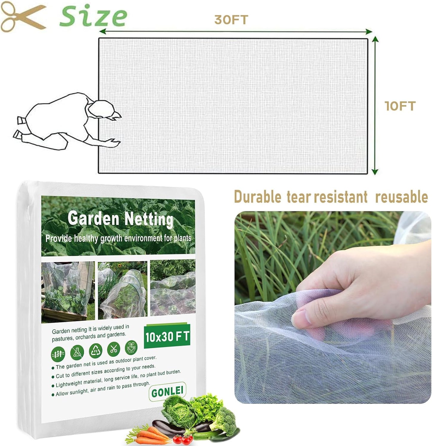 Garden Netting 10 X 50 FT Ultra Fine Netting for Garden Protection,Garden Netting for Raised Beds,Mosquito Net for Blueberry Shrubs Vegetables Fruits Flowers Crops Pest Barrier