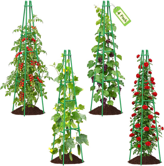 4 Pack 64" Tall Adjustable Obelisk Garden Trellis for Climbing Plants, Rust-Proof Pe Coated Metal Plant Trellis Support for Raised Beds, Potted Vines, Cucumbers, Tomatoes, Indoor Outdoor Use (4 Pack)