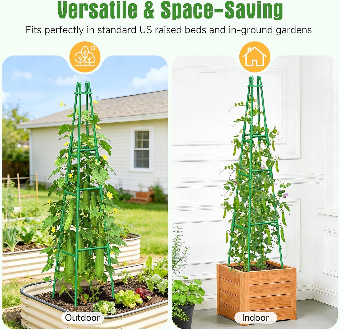 4 Pack 64" Tall Adjustable Obelisk Garden Trellis for Climbing Plants, Rust-Proof Pe Coated Metal Plant Trellis Support for Raised Beds, Potted Vines, Cucumbers, Tomatoes, Indoor Outdoor Use (4 Pack)