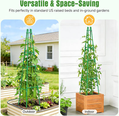 4 Pack 64" Tall Adjustable Obelisk Garden Trellis for Climbing Plants, Rust-Proof Pe Coated Metal Plant Trellis Support for Raised Beds, Potted Vines, Cucumbers, Tomatoes, Indoor Outdoor Use (4 Pack)