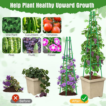 4 Pack 64" Tall Adjustable Obelisk Garden Trellis for Climbing Plants, Rust-Proof Pe Coated Metal Plant Trellis Support for Raised Beds, Potted Vines, Cucumbers, Tomatoes, Indoor Outdoor Use (4 Pack)