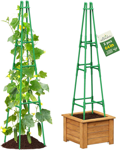4 Pack 64" Tall Adjustable Obelisk Garden Trellis for Climbing Plants, Rust-Proof Pe Coated Metal Plant Trellis Support for Raised Beds, Potted Vines, Cucumbers, Tomatoes, Indoor Outdoor Use (4 Pack)