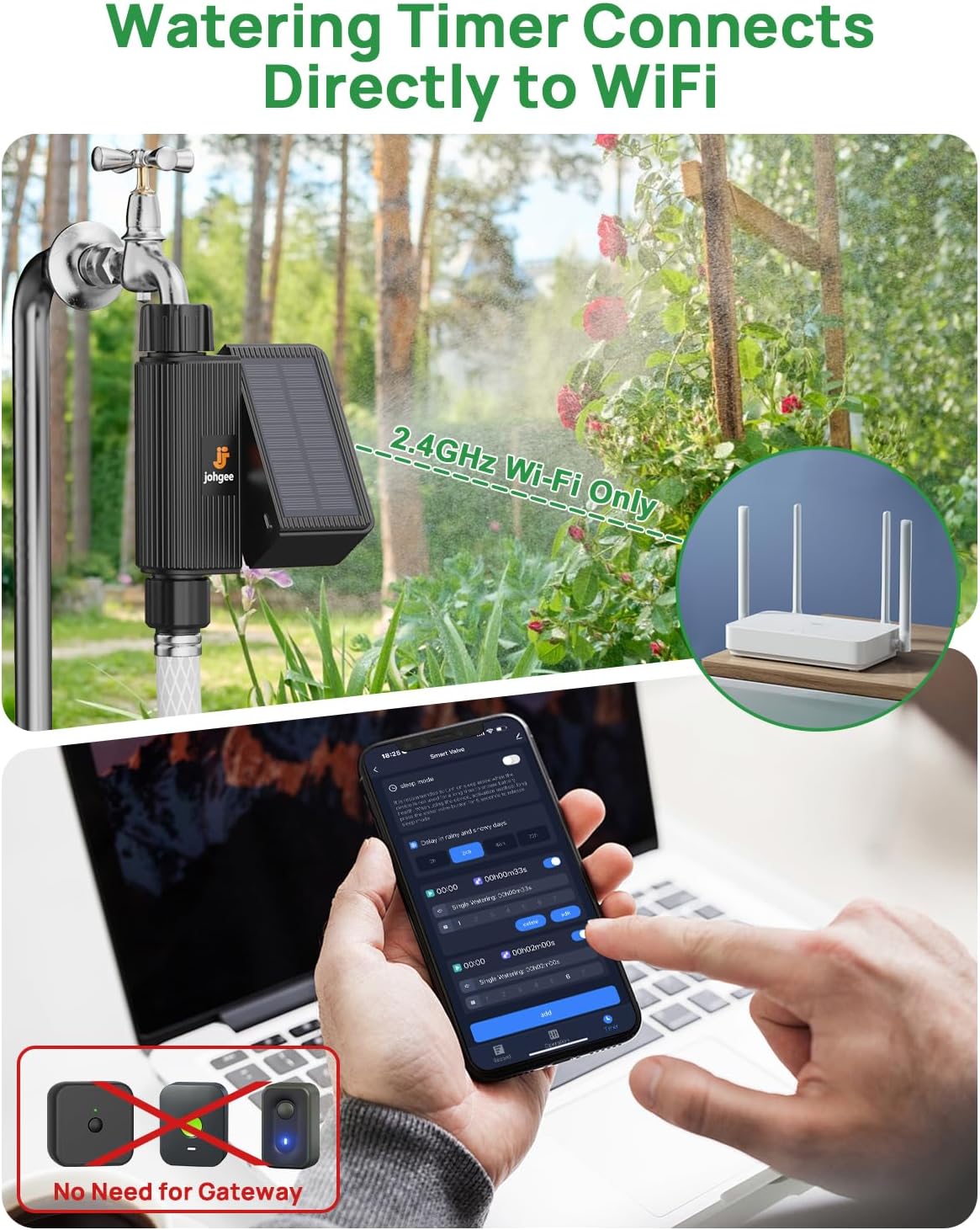 Solar Smart WiFi Sprinkler Timer, WiFi Water Timer for Garden Hose with Rain Delay/Manual/Automatic, Alexa & Smart Life App, Solar Irrigation Sprinkler Controller for Lawns Yard