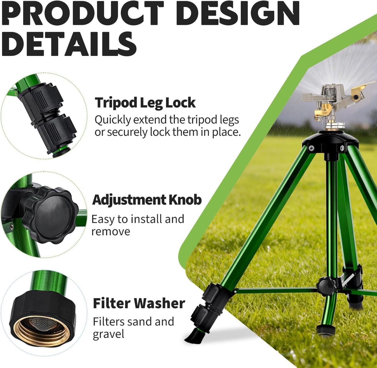 Tripod Sprinkler for Yard, 360° Rotating Garden Sprinklers, 2 Pack