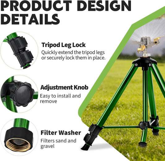 Tripod Sprinkler for Yard, 360° Rotating Garden Sprinklers, 2 Pack