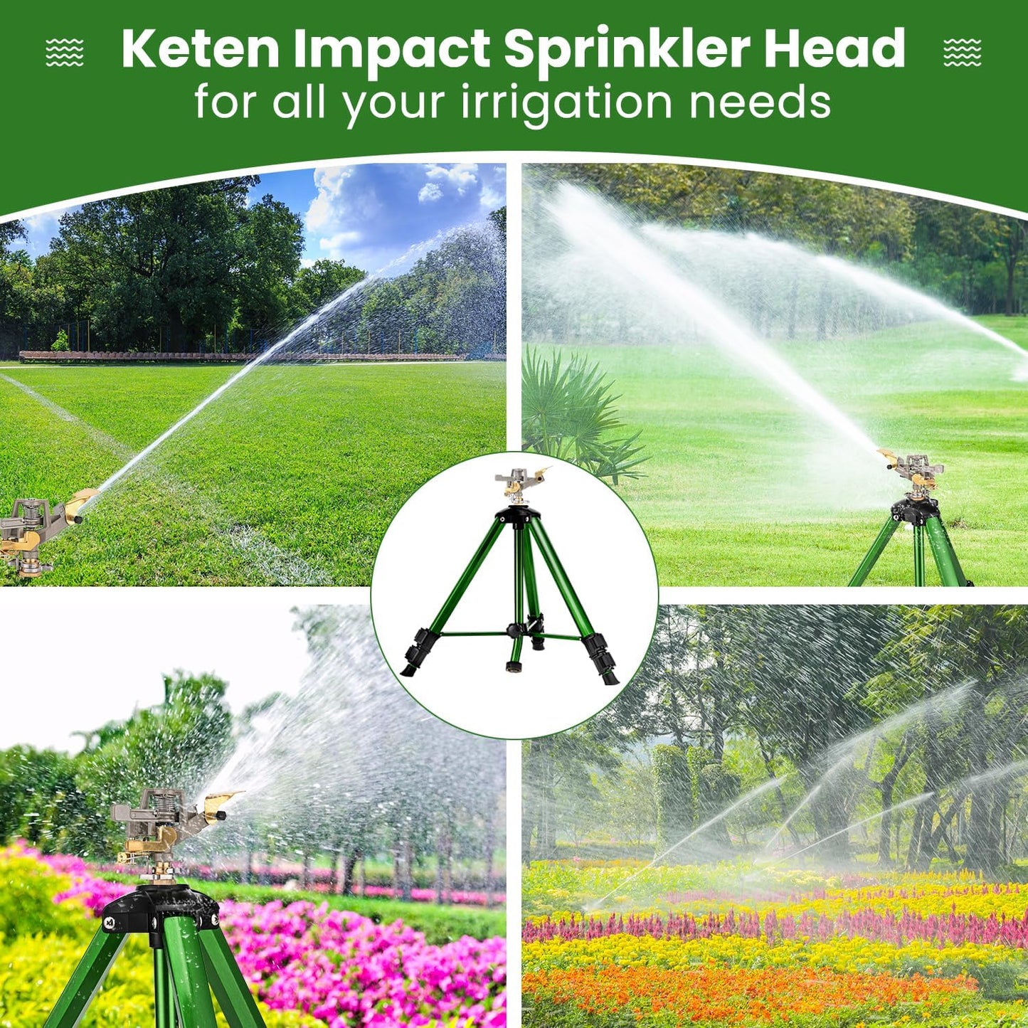 Tripod Sprinkler for Yard, 360° Rotating Garden Sprinklers, 2 Pack
