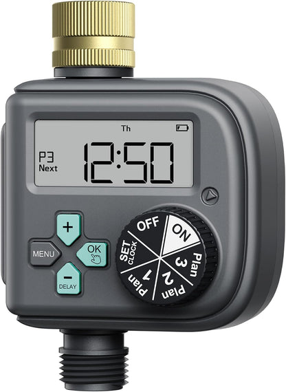 Sprinkler Timer with 3 Different Programs, Waterproof Hose Timer Brass Inlet with Rain Delay/Manual/Automatic Irrigation System, 1 Outlet