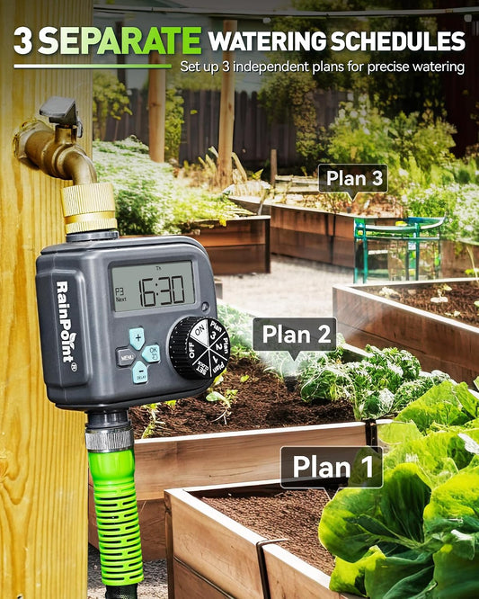 Sprinkler Timer with 3 Different Programs, Waterproof Hose Timer Brass Inlet with Rain Delay/Manual/Automatic Irrigation System, 1 Outlet