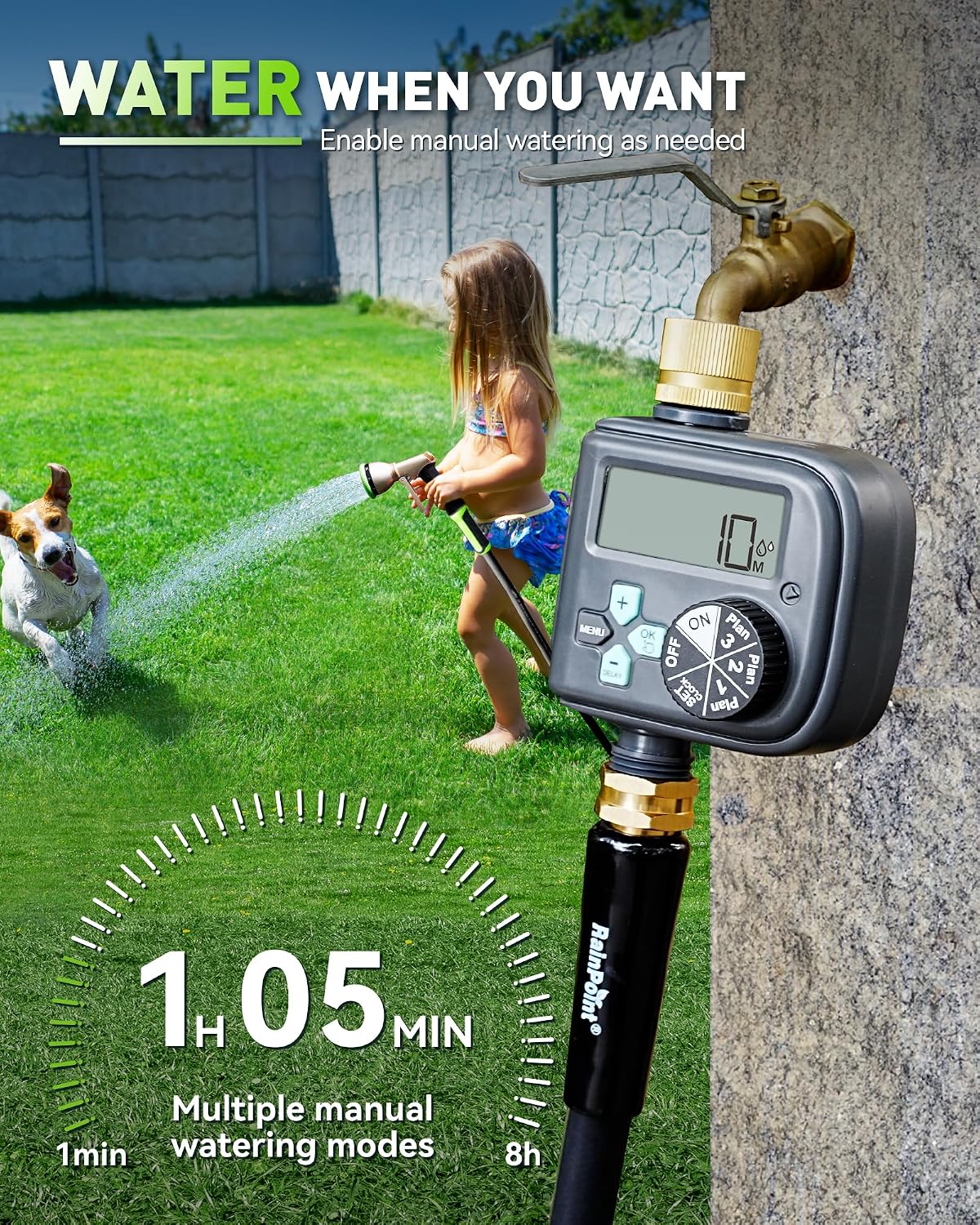 Sprinkler Timer with 3 Different Programs, Waterproof Hose Timer Brass Inlet with Rain Delay/Manual/Automatic Irrigation System, 1 Outlet