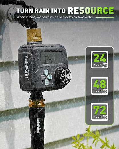 Sprinkler Timer with 3 Different Programs, Waterproof Hose Timer Brass Inlet with Rain Delay/Manual/Automatic Irrigation System, 1 Outlet