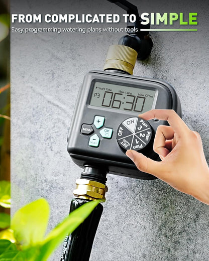 Sprinkler Timer with 3 Different Programs, Waterproof Hose Timer Brass Inlet with Rain Delay/Manual/Automatic Irrigation System, 1 Outlet