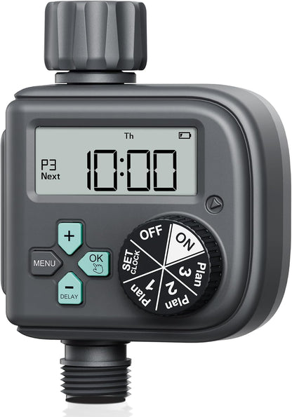 Sprinkler Timer with 3 Different Programs, Waterproof Hose Timer Brass Inlet with Rain Delay/Manual/Automatic Irrigation System, 1 Outlet