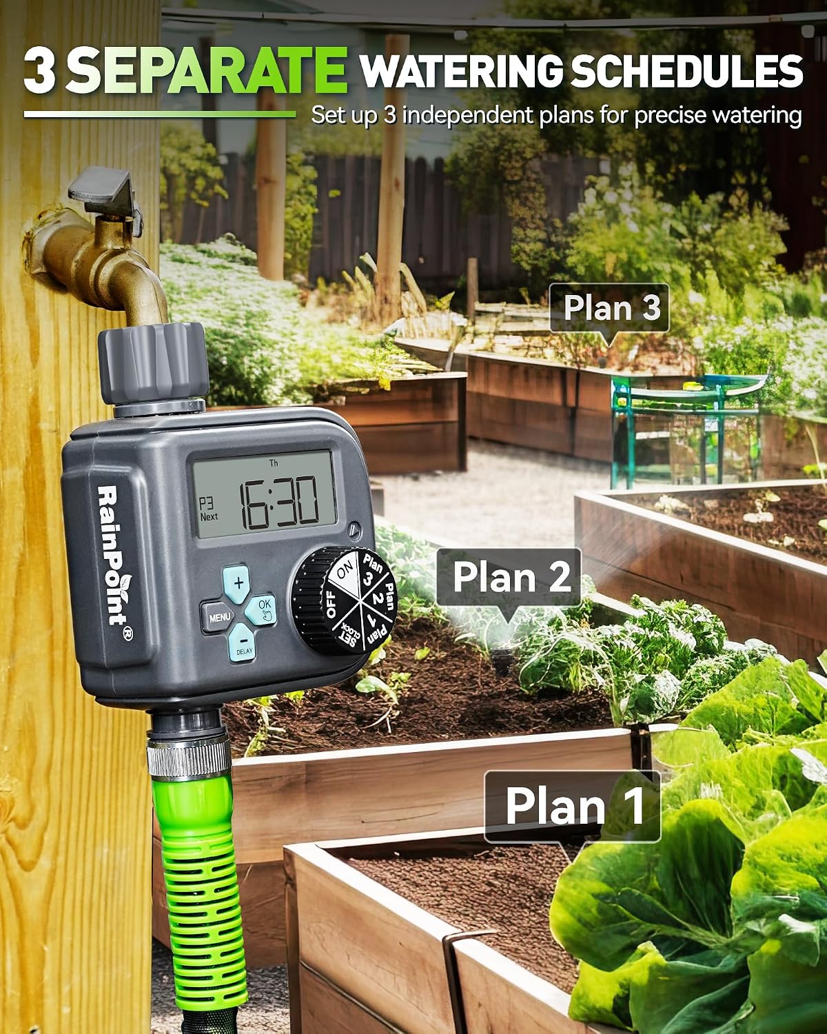 Sprinkler Timer with 3 Different Programs, Waterproof Hose Timer Brass Inlet with Rain Delay/Manual/Automatic Irrigation System, 1 Outlet