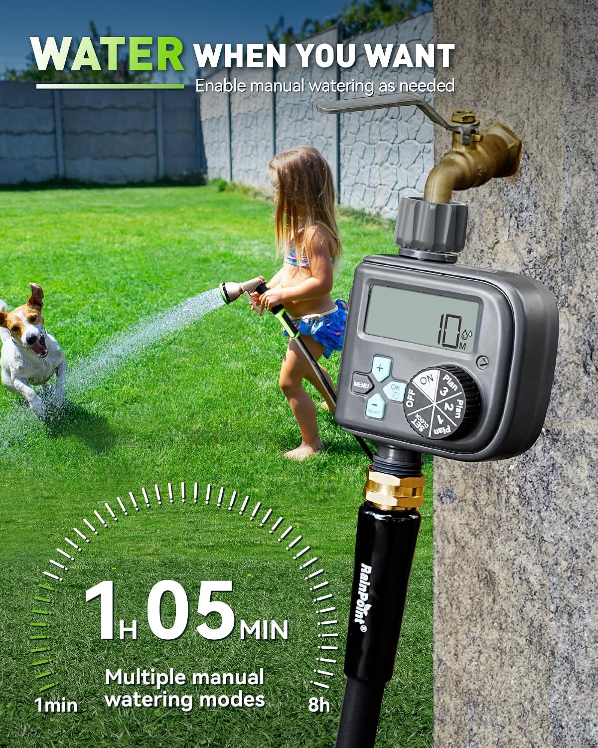 Sprinkler Timer with 3 Different Programs, Waterproof Hose Timer Brass Inlet with Rain Delay/Manual/Automatic Irrigation System, 1 Outlet