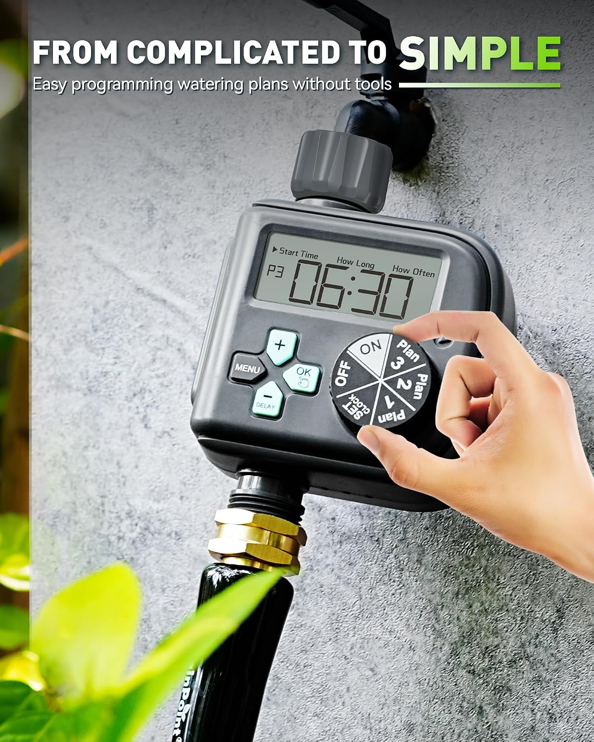 Sprinkler Timer with 3 Different Programs, Waterproof Hose Timer Brass Inlet with Rain Delay/Manual/Automatic Irrigation System, 1 Outlet