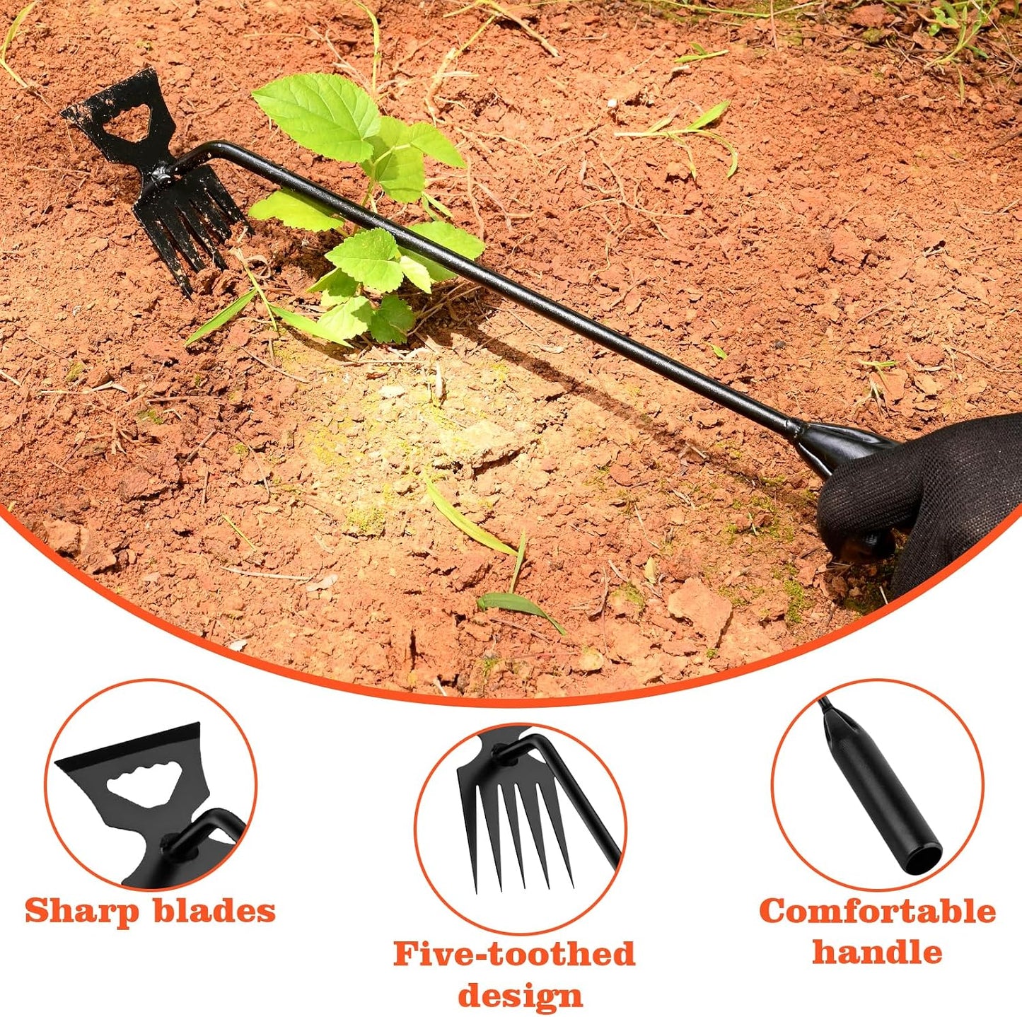 Weed Puller Tool Garden Weed Pulling Tool, 4-Tine Manganese Steel Weeder Tool - Black Coated Forged Portable Garden Hand Weeder for Farm, Orchard & Garden (2Pack)