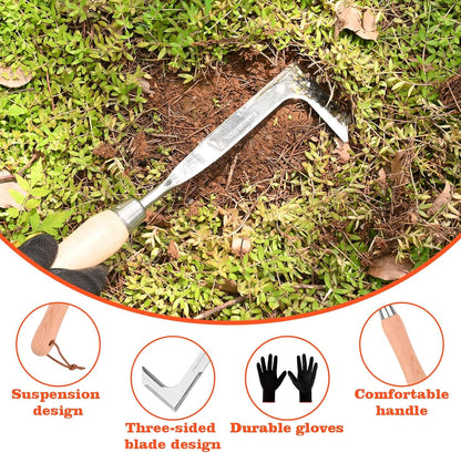 Weed Puller Tool Garden Weed Pulling Tool, 4-Tine Manganese Steel Weeder Tool - Black Coated Forged Portable Garden Hand Weeder for Farm, Orchard & Garden (2Pack)