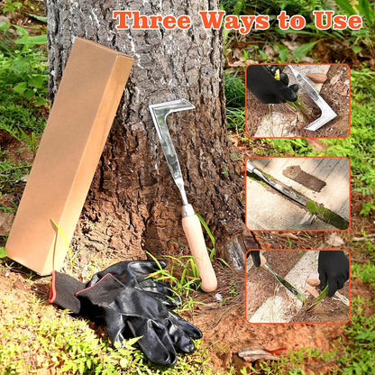 Weed Puller Tool Garden Weed Pulling Tool, 4-Tine Manganese Steel Weeder Tool - Black Coated Forged Portable Garden Hand Weeder for Farm, Orchard & Garden (2Pack)