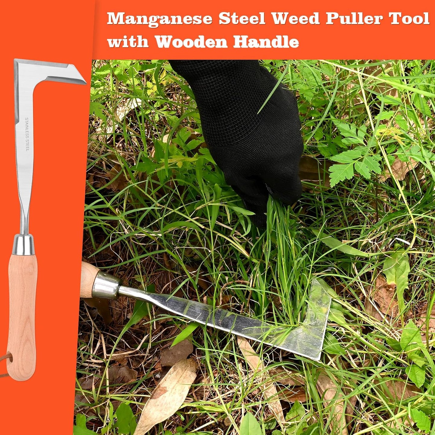 Weed Puller Tool Garden Weed Pulling Tool, 4-Tine Manganese Steel Weeder Tool - Black Coated Forged Portable Garden Hand Weeder for Farm, Orchard & Garden (2Pack)