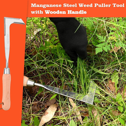 Weed Puller Tool Garden Weed Pulling Tool, 4-Tine Manganese Steel Weeder Tool - Black Coated Forged Portable Garden Hand Weeder for Farm, Orchard & Garden (2Pack)
