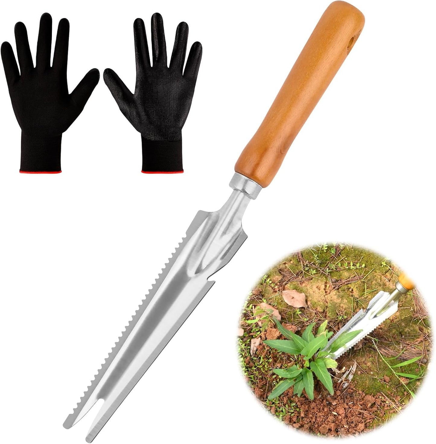 Weed Puller Tool Garden Weed Pulling Tool, 4-Tine Manganese Steel Weeder Tool - Black Coated Forged Portable Garden Hand Weeder for Farm, Orchard & Garden (2Pack)