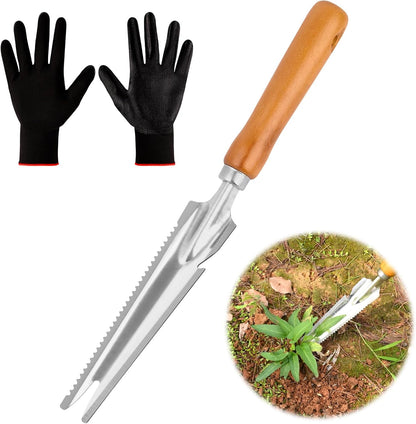 Weed Puller Tool Garden Weed Pulling Tool, 4-Tine Manganese Steel Weeder Tool - Black Coated Forged Portable Garden Hand Weeder for Farm, Orchard & Garden (2Pack)